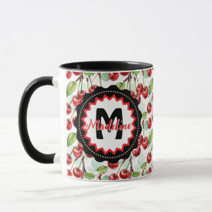 Cute Watercolor Cherry Pattern Personalized Mug
