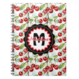 Cute Watercolor Cherry Pattern Personalized Notebook