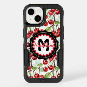 Cute Watercolor Cherry Pattern Personalized OtterBox iPhone 14 Case