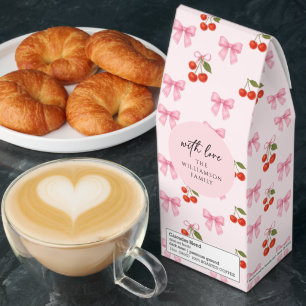 Cute Watercolor Cherry Pink Bow Coquette Gift Roasted Coffee