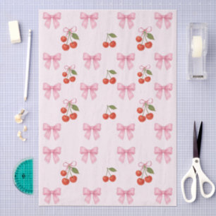 Cute Watercolor Cherry Pink Bow Coquette Gift Tissue Paper