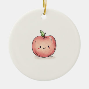 Cute Watercolor Chibi Apple Ceramic Ornament
