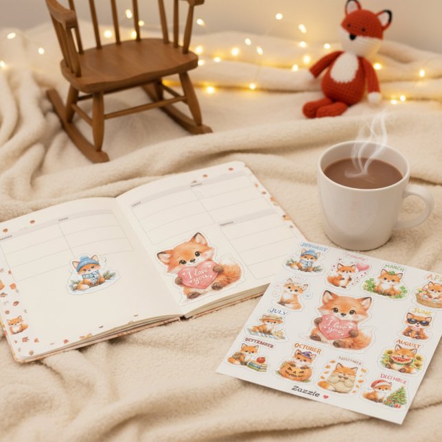 Cute Watercolor Chibi Red Fox Monthly Milestone  Sticker (Monthly Milestone red Fox Stickers )