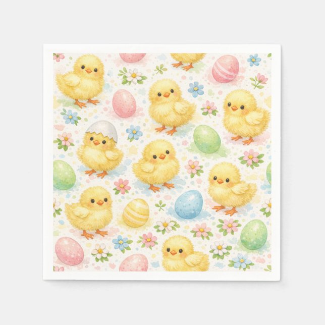 Cute Watercolor Chick Easter Brunch Paper Napkins (Front)
