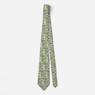 Cute Watercolor Chickadee Bird on Pine Tree Nature Tie