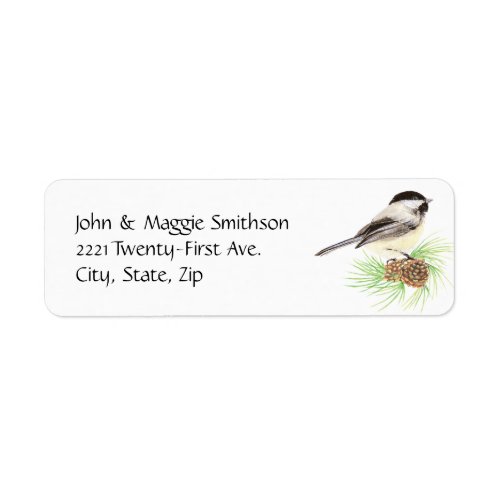 Cute Watercolor Chickadee Bird Pine Tree Label
