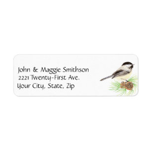 Cute Watercolor Chickadee Bird Pine Tree Label