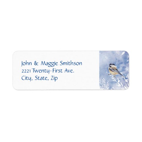 Cute Watercolor Chickadee Bird Winter Trees Label
