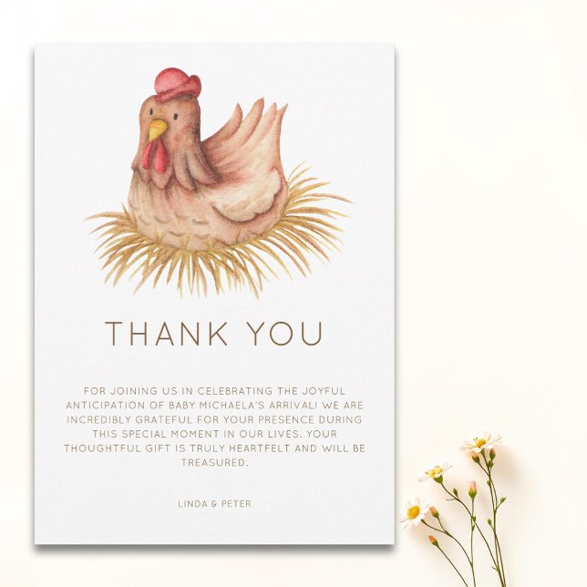 Cute Watercolor Chicken Baby Shower Thank You Card (Creator Uploaded)