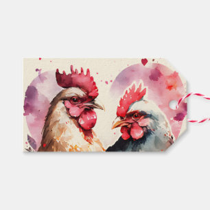 Cute Watercolor Chicken Couple Heart Ivory To/From Gift Tags