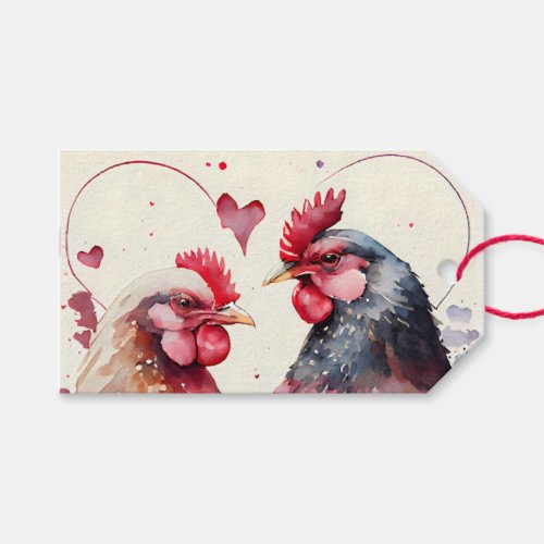 Cute Watercolor Chicken Couple Heart Ivory ToFrom Gift Tags