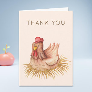 Cute Watercolor Chicken Letterpress Thank You Card