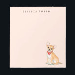 Cute watercolor Chihuahua dog Pink Notepad<br><div class="desc">Very sweet faced Chihuahua watercolor illustration on Pink customize with your name. Customize by using the "Edit this design template" boxes on the right hand side of the item, or click the blue "Customize it" button to arrange the text, change the fonts and colors. These notepads make great gifts for...</div>