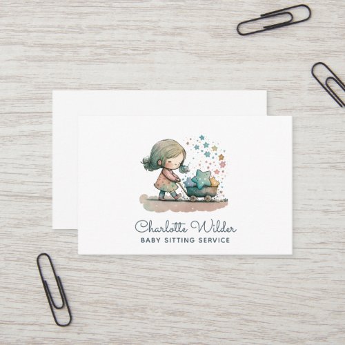 Cute Watercolor Child Baby Sitter Business Card