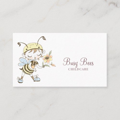 Cute Watercolor Childcare Busy Bee Character  Business Card