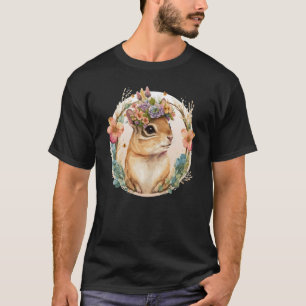 Cute Watercolor Chipmunk Flower Crown Floral Roden T-Shirt