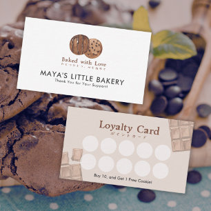 Cute Watercolor Chocolate Cookie Bakery Loyalty Business Card