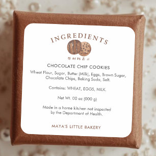 Cute Watercolor Chocolate Cookie Ingredient Square Sticker