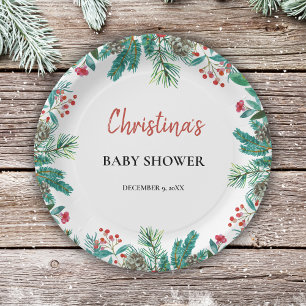 Cute Watercolor Christmas Baby Shower Paper Plates