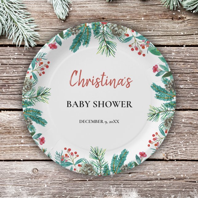 Cute Watercolor Christmas Baby Shower Paper Plates (Creator Uploaded)