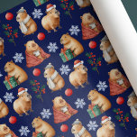 Cute Watercolor Christmas Capybara Wrapping Paper<br><div class="desc">Add a touch of charm to your gifts with this unique Christmas wrapping paper! This wrapping paper features a cute pattern of watercolor illustrations of Capybars against a dark blue background.</div>