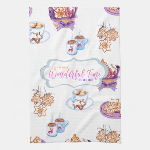 Cute Watercolor Christmas Cookies Holiday Kitchen Towel