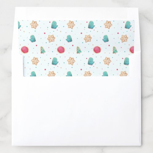 Cute Watercolor Christmas Cookies Pattern Ice Blue Envelope Liner