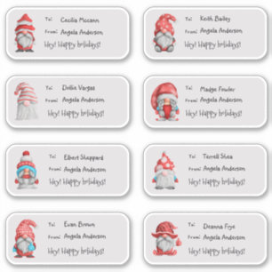 Cute Watercolor Christmas Gnomes Gift Tag Sticker