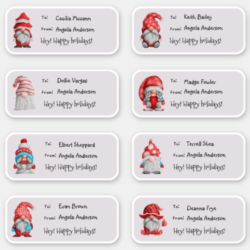 Cute Watercolor Christmas Gnomes Gift Tag Sticker