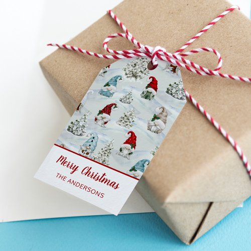 Cute Watercolor Christmas Gnomes Gift Tags