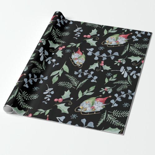 Cute Watercolor Christmas Gnomes Pattern Wrapping Paper