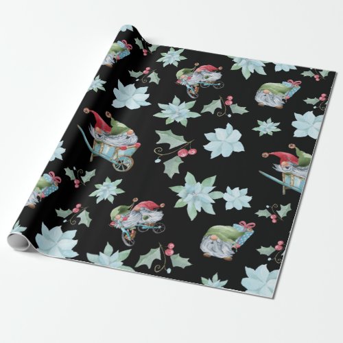 Cute Watercolor Christmas Gnomes Pattern Wrapping Paper