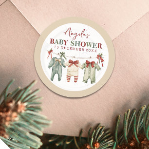 Cute Watercolor Christmas Holiday Baby Shower Classic Round Sticker