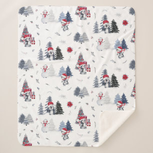 Cute Watercolor Christmas Holiday Penguin Pattern Sherpa Blanket