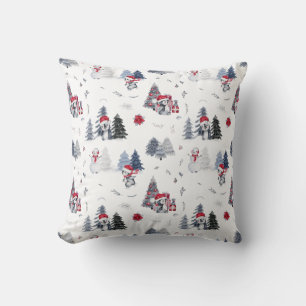 Cute Watercolor Christmas Holiday Penguin Pattern Throw Pillow