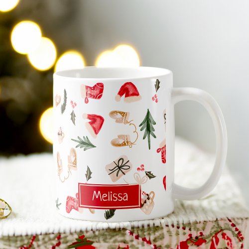 Cute watercolor Christmas illustration pattern  Coffee Mug