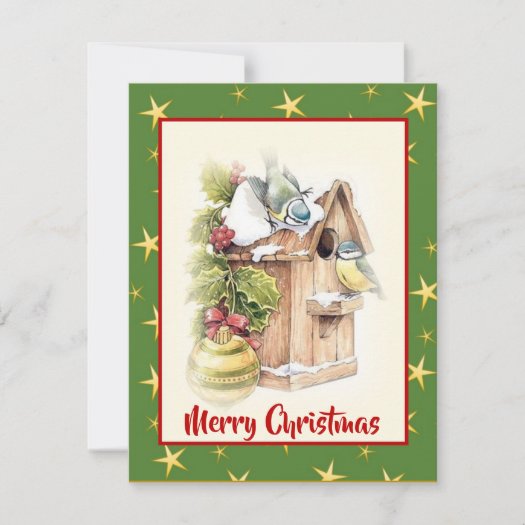 Cute Watercolor Christmas Ornament Bird Snow Stars