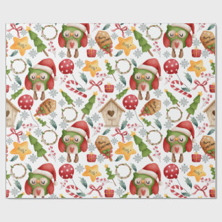 Cute Watercolor Christmas Owls Wrapping Paper