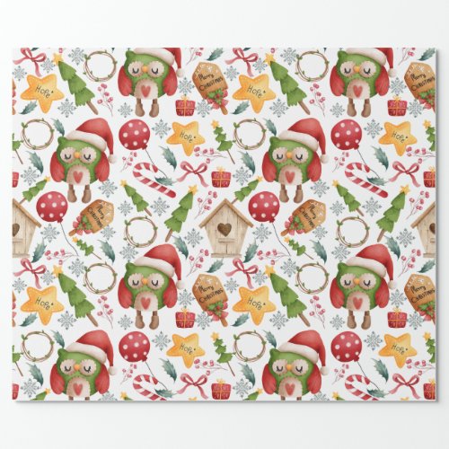 Cute Watercolor Christmas Owls  Wrapping Paper