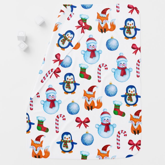 Cute  Watercolor Christmas Pattern Baby Blanket (In Situ)