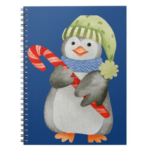 Cute Watercolor Christmas Penguin Notebook