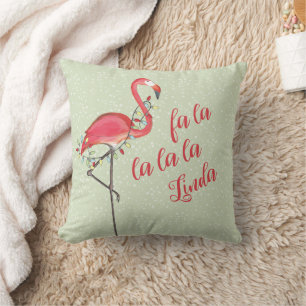 Cute Watercolor Christmas Pink Flamingo Throw Pillow