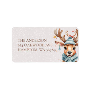Cute Watercolor Christmas Reindeer Return Address Label