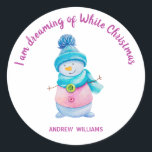 Cute Watercolor Christmas Snowman Custom Name Classic Round Sticker<br><div class="desc">Cute Watercolor Christmas Snowman Custom Name Classic Round Sticker.</div>