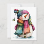 Cute Watercolor Christmas Snowman  Holiday Card