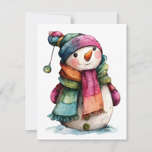 Cute Watercolor Christmas Snowman  Holiday Card