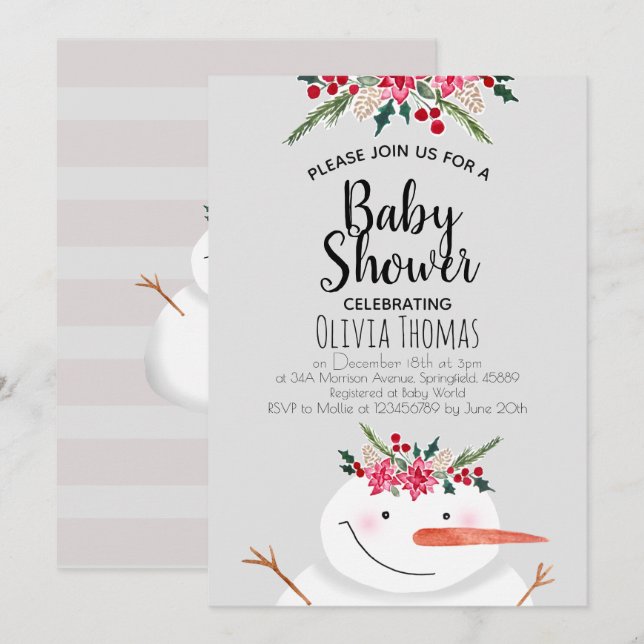 Cute Watercolor Christmas Snowman in Winter Invitation (Front/Back)