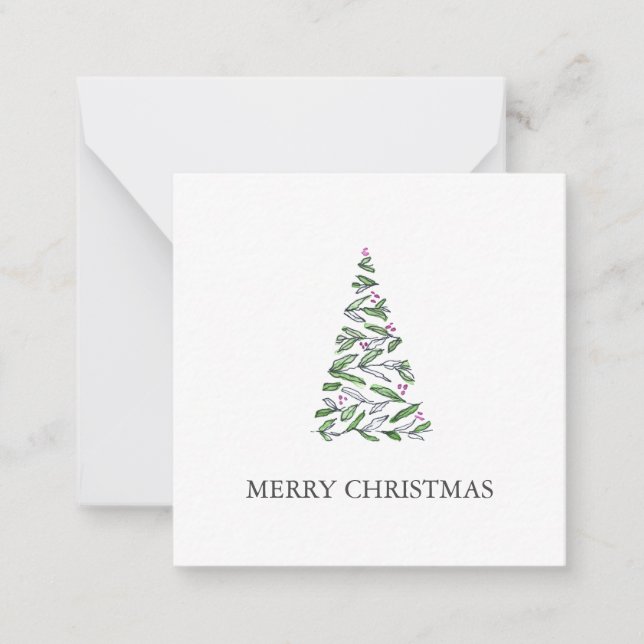 Cute Watercolor Christmas Tree Note Card (Front)