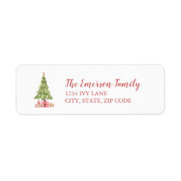 Cute Watercolor Christmas Tree Return Address Label