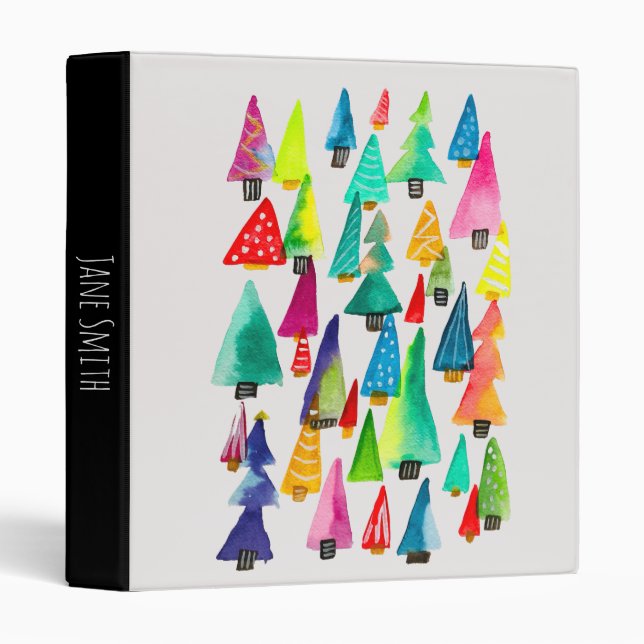 Cute watercolor Christmas trees 3 Ring Binder (Front/Spine)